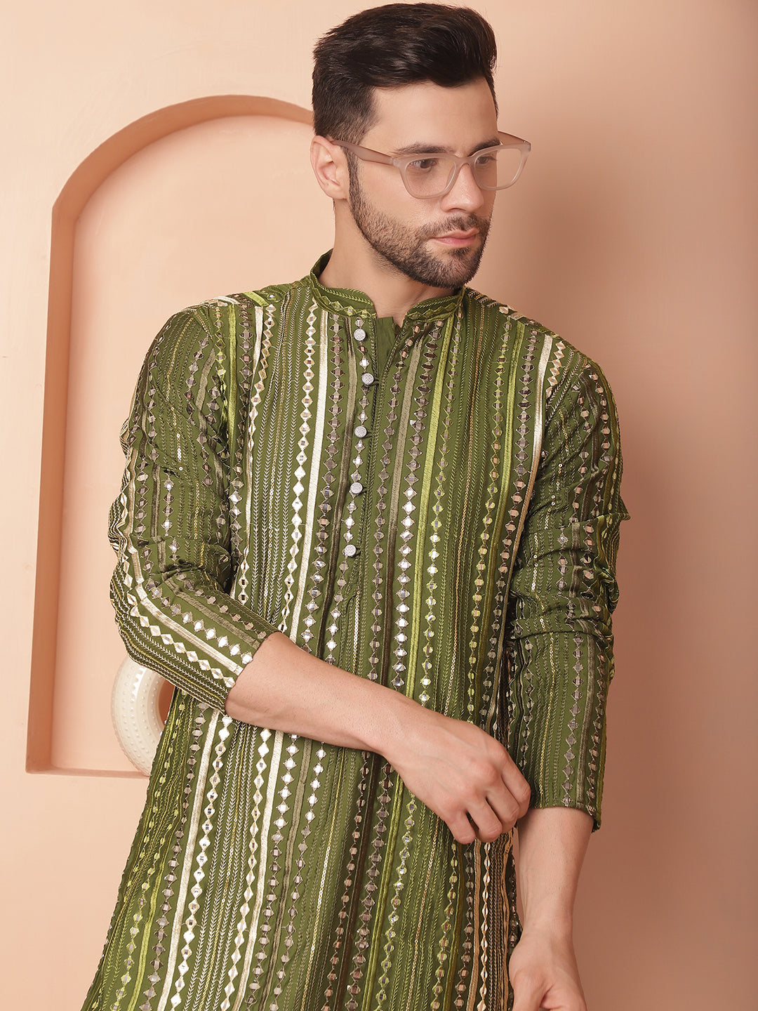 Men's Mirror Work Kurta Pyjama Sets - Taantav