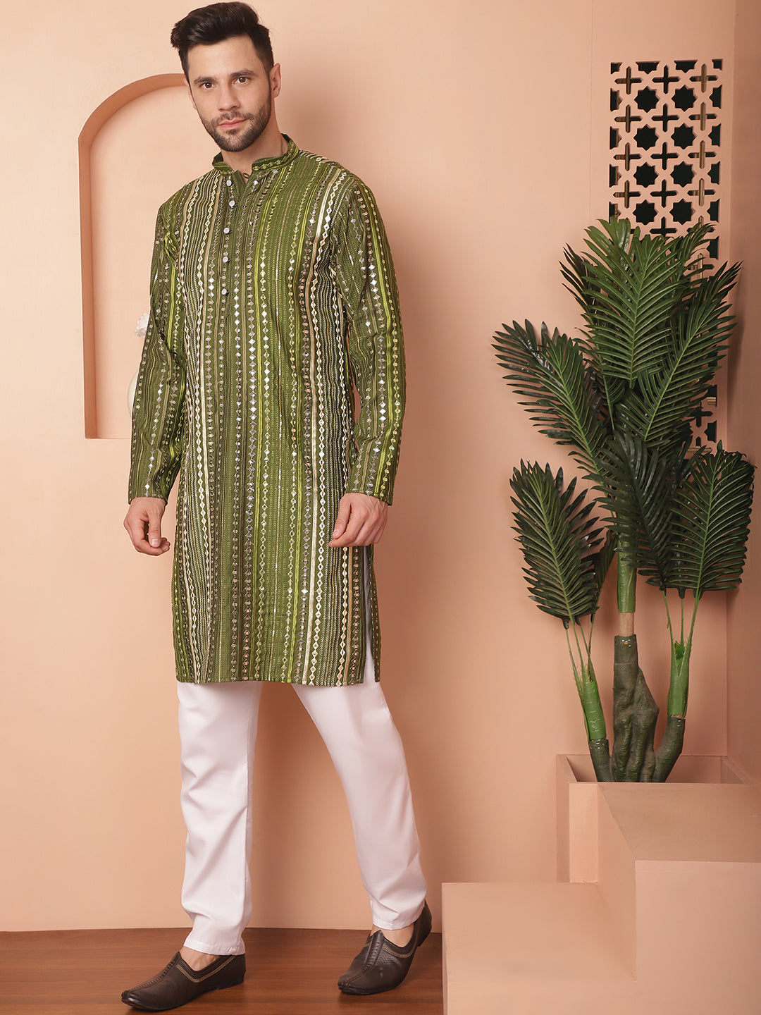 Men's Mirror Work Kurta Pyjama Sets - Taantav