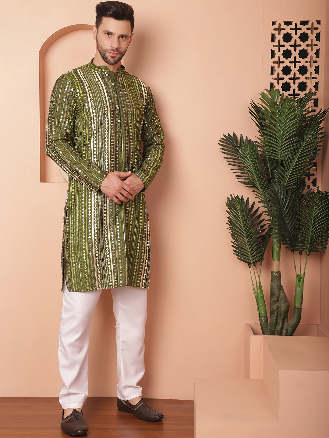 Men's Mirror Work Kurta Pyjama Sets - Taantav