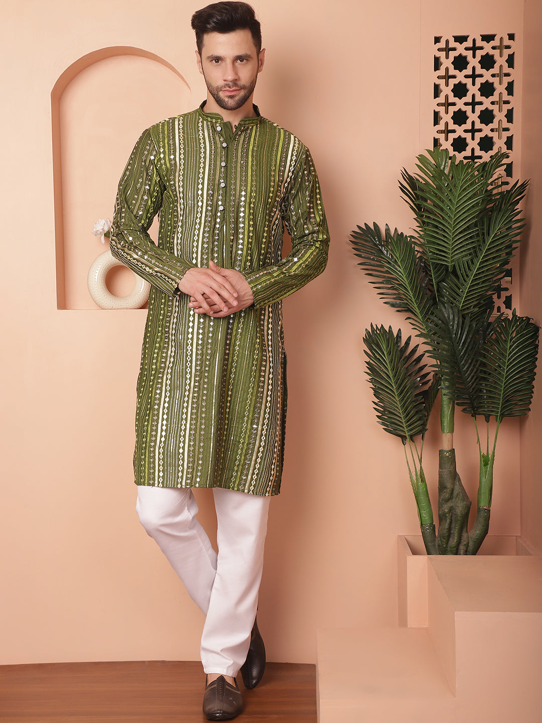 Men's Mirror Work Kurta Pyjama Sets - Taantav