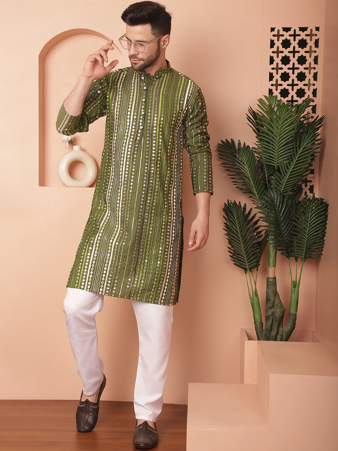 Men's Mirror Work Kurta Pyjama Sets - Taantav