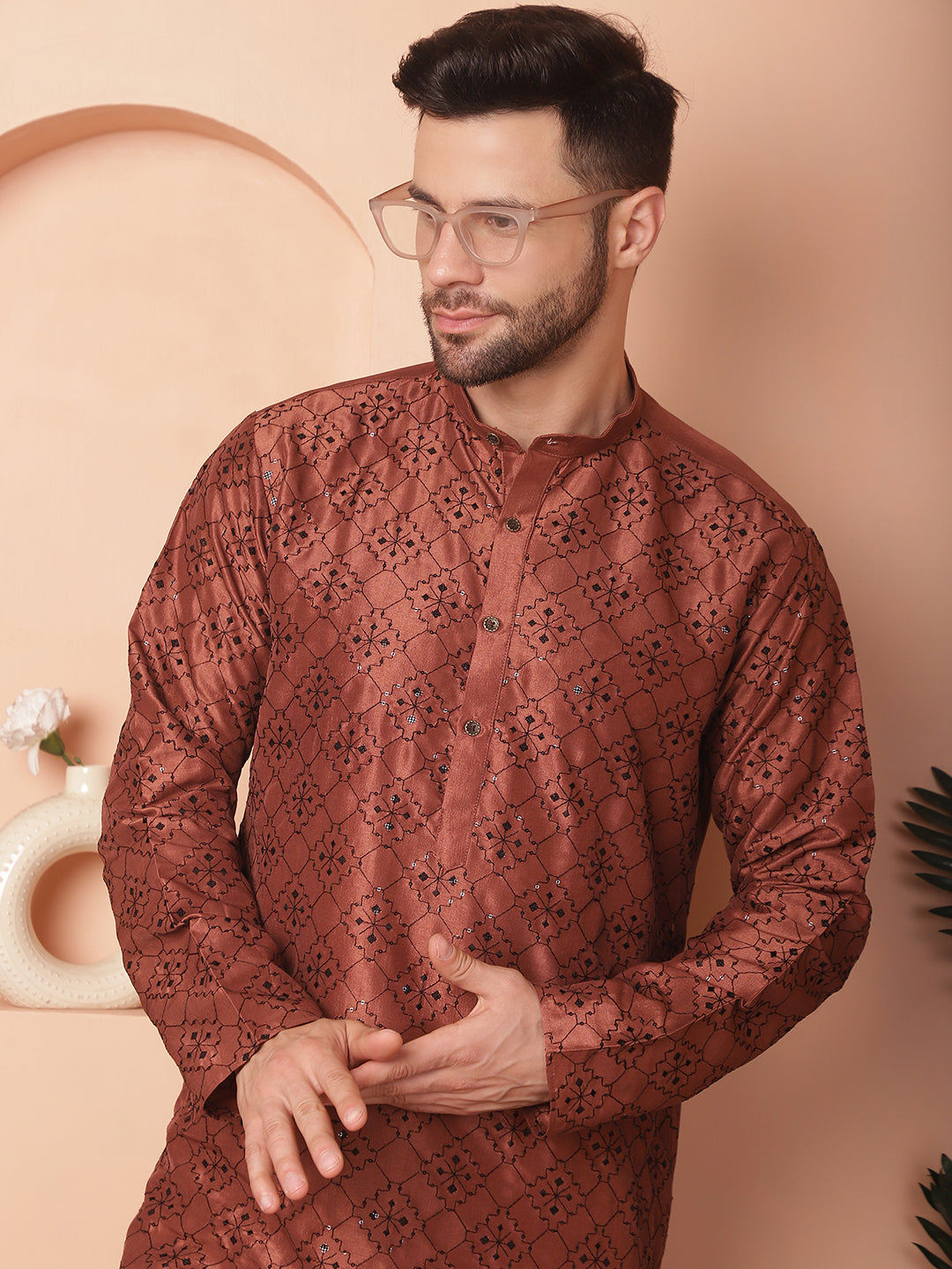 Men's Chikankari and Sequence Kurta with Pyjama - Taantav