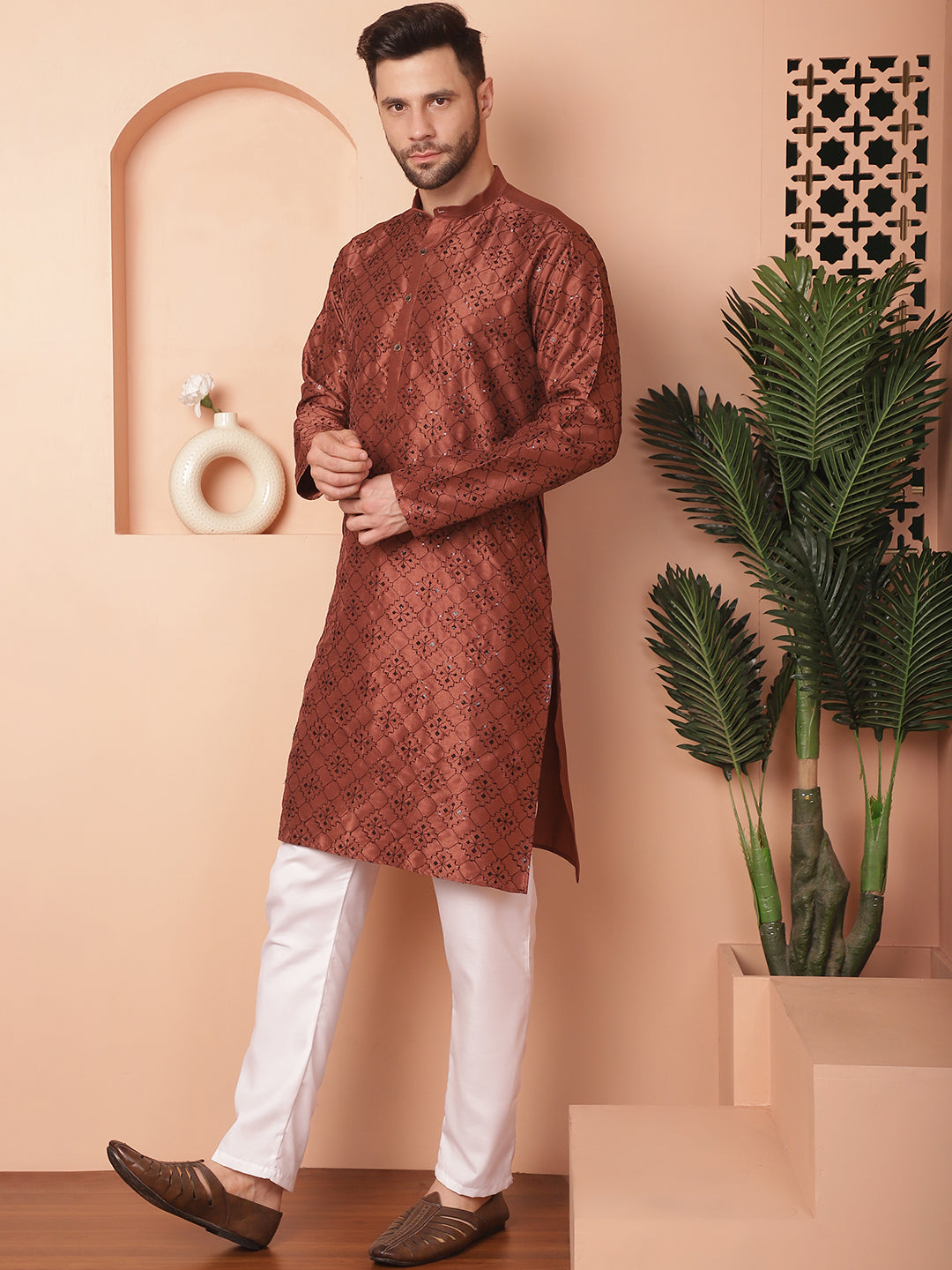 Men's Chikankari and Sequence Kurta with Pyjama - Taantav