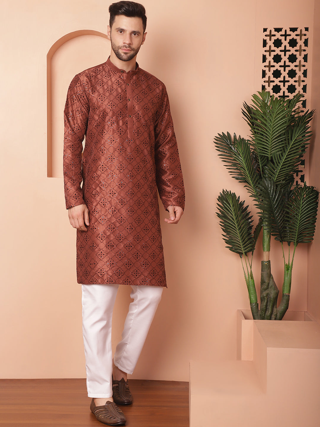 Men's Chikankari and Sequence Kurta with Pyjama - Taantav