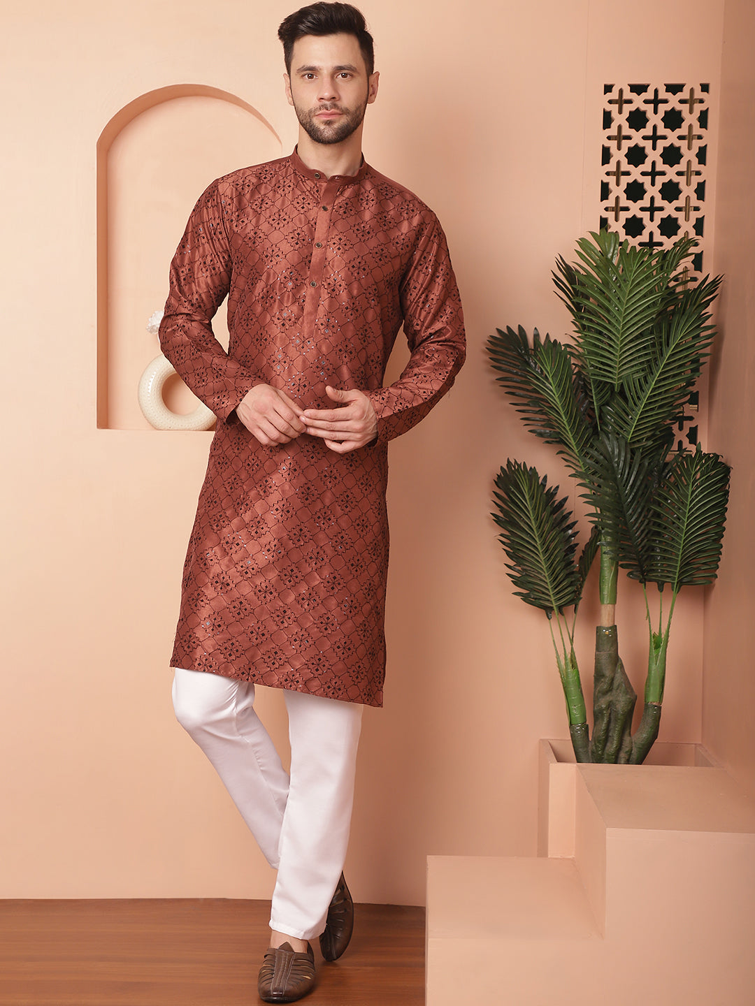 Men's Chikankari and Sequence Kurta with Pyjama - Taantav