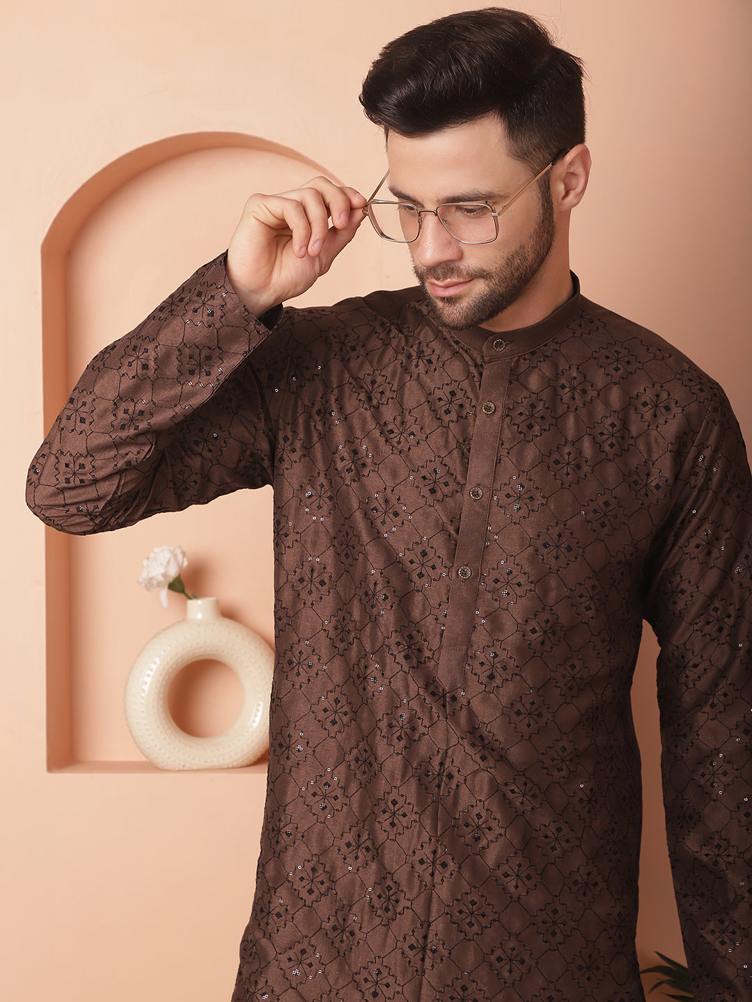 Men's Chikankari and Sequence Kurta with Pyjama - Taantav