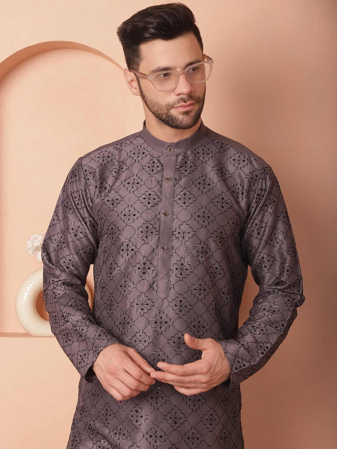 Men's Chikankari and Sequence Kurta with Pyjama - Taantav