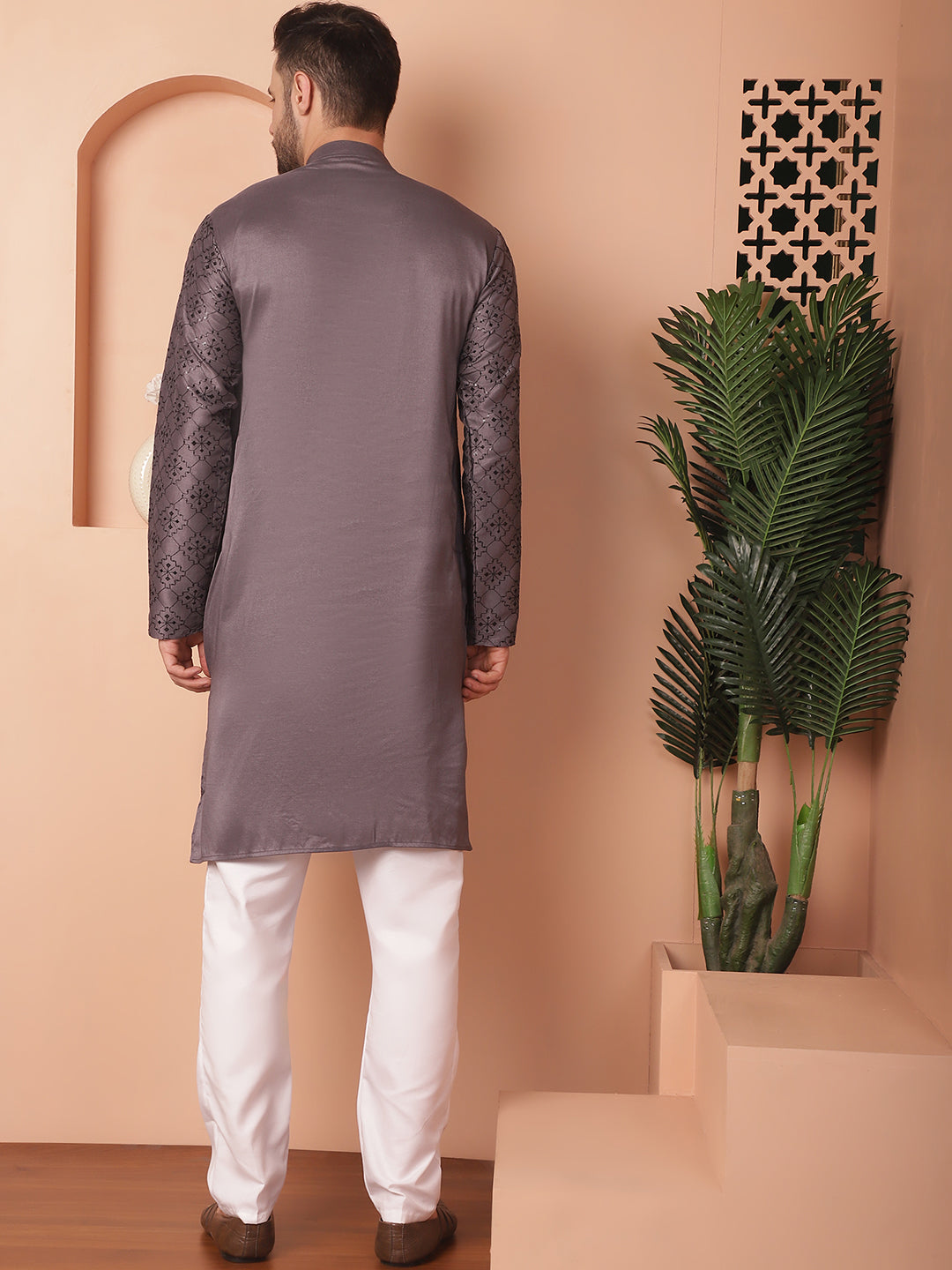 Men's Chikankari and Sequence Kurta with Pyjama - Taantav