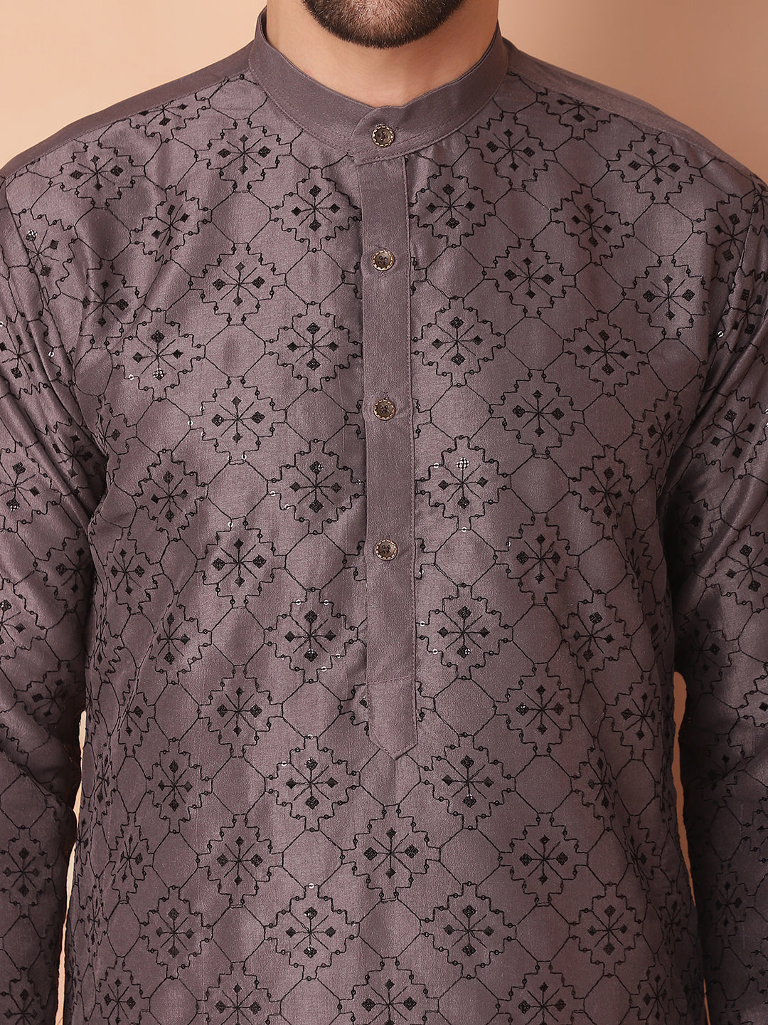 Men's Chikankari and Sequence Kurta with Pyjama - Taantav