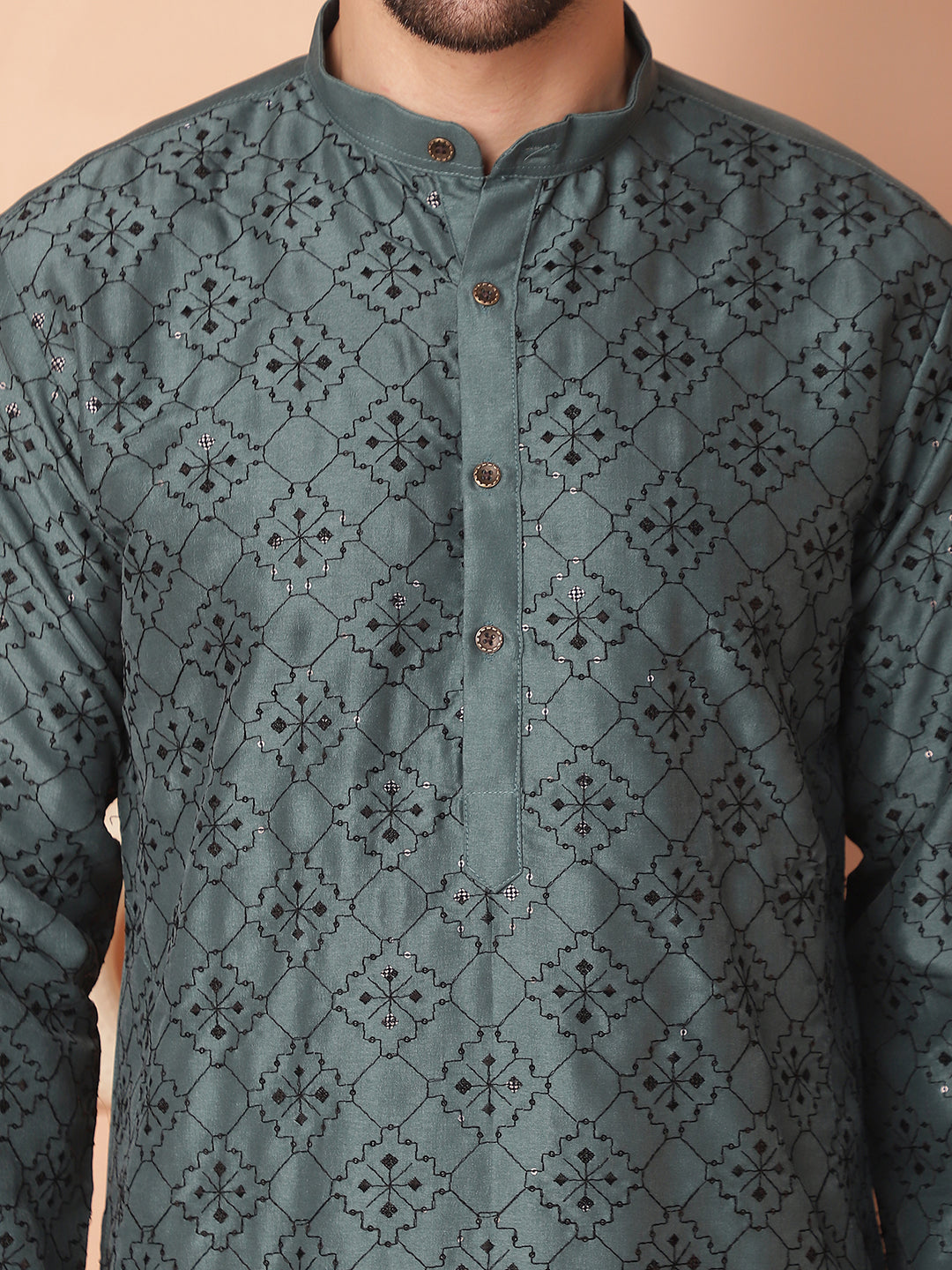 Men's Chikankari and Sequence Kurta with Pyjama - Taantav