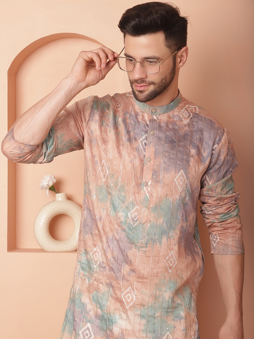 Men's Multi Tie-Dye Printed Kurta Pyjama Set - Taantav