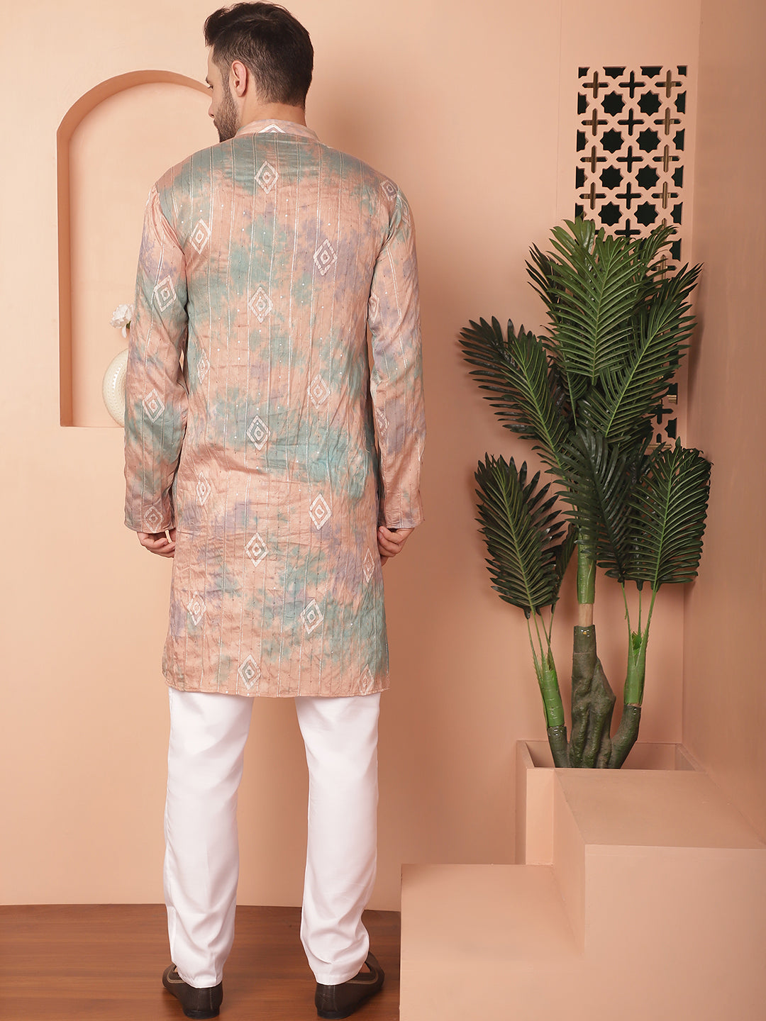 Men's Multi Tie-Dye Printed Kurta Pyjama Set - Taantav