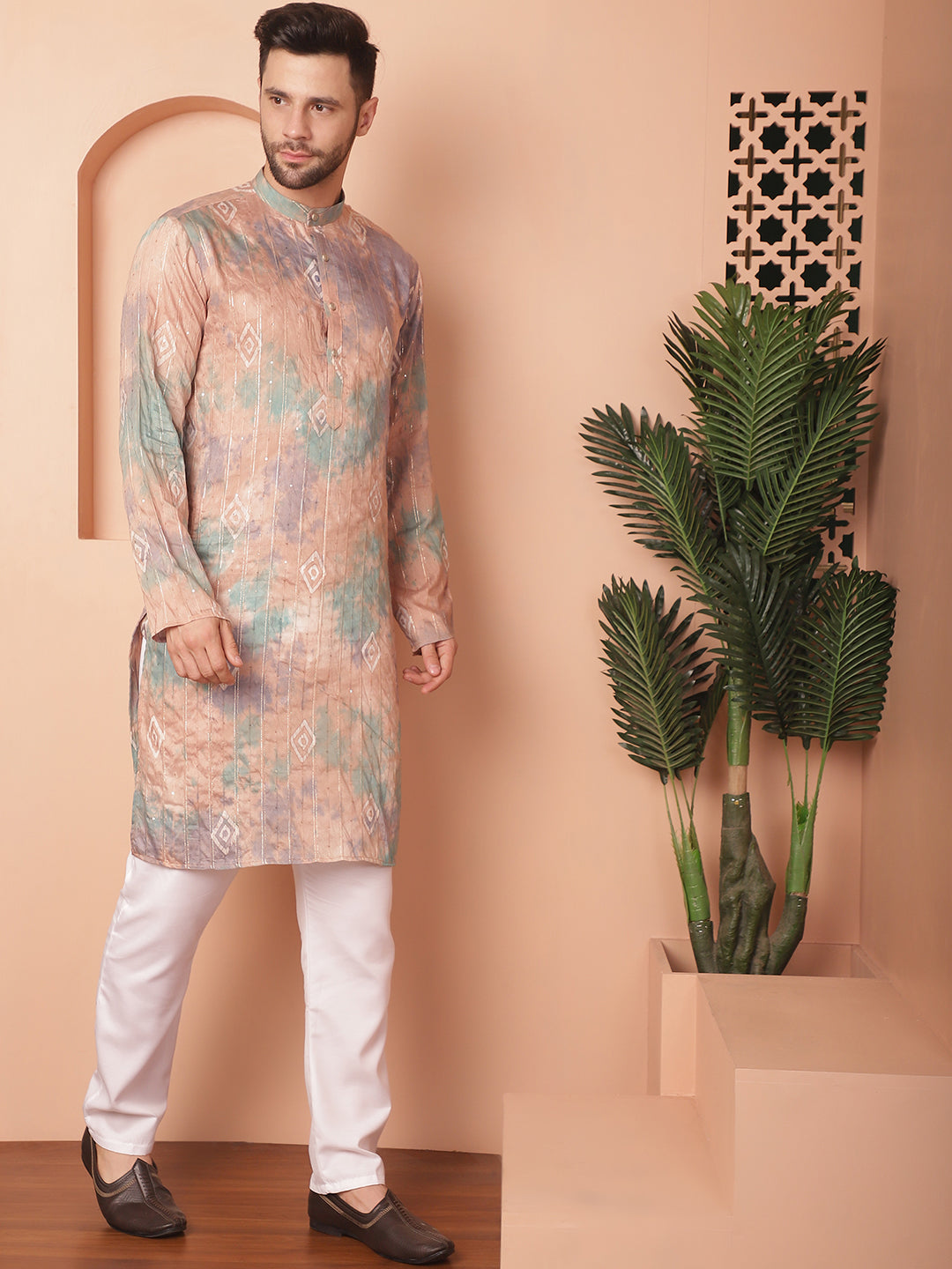 Men's Multi Tie-Dye Printed Kurta Pyjama Set - Taantav