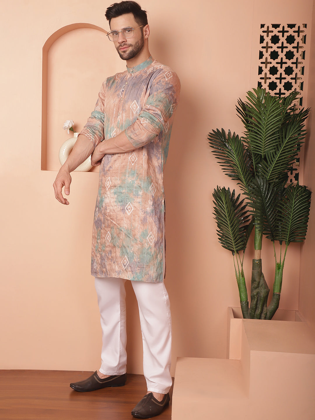 Men's Multi Tie-Dye Printed Kurta Pyjama Set - Taantav