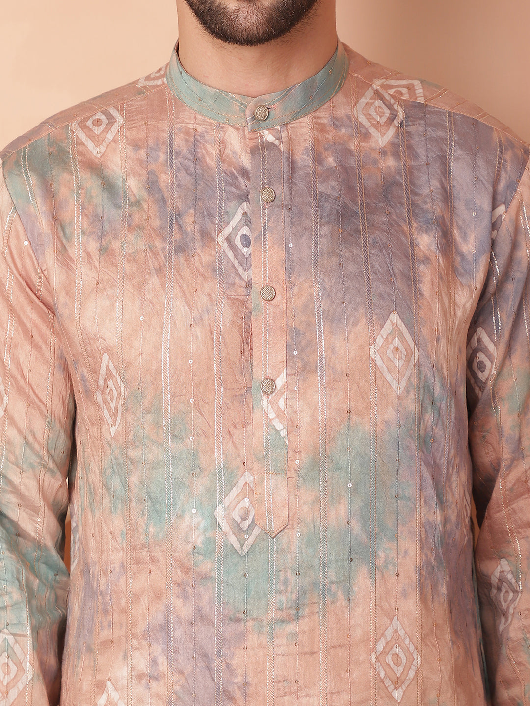 Men's Multi Tie-Dye Printed Kurta Pyjama Set - Taantav