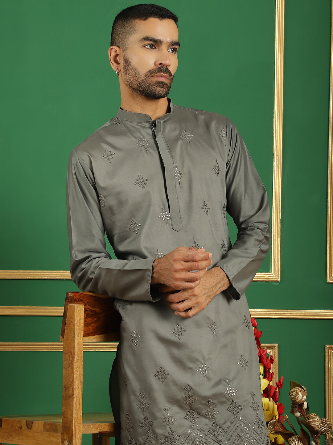 Men's Embroidered Kurta with Pyjama - Taantav