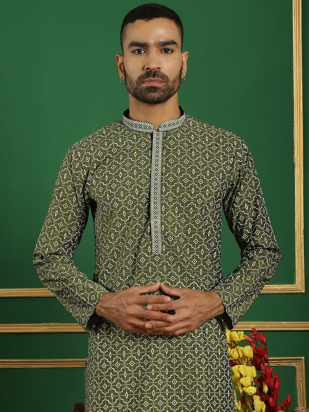 Men's Geometric Printed Kurta with Pyjama - Taantav