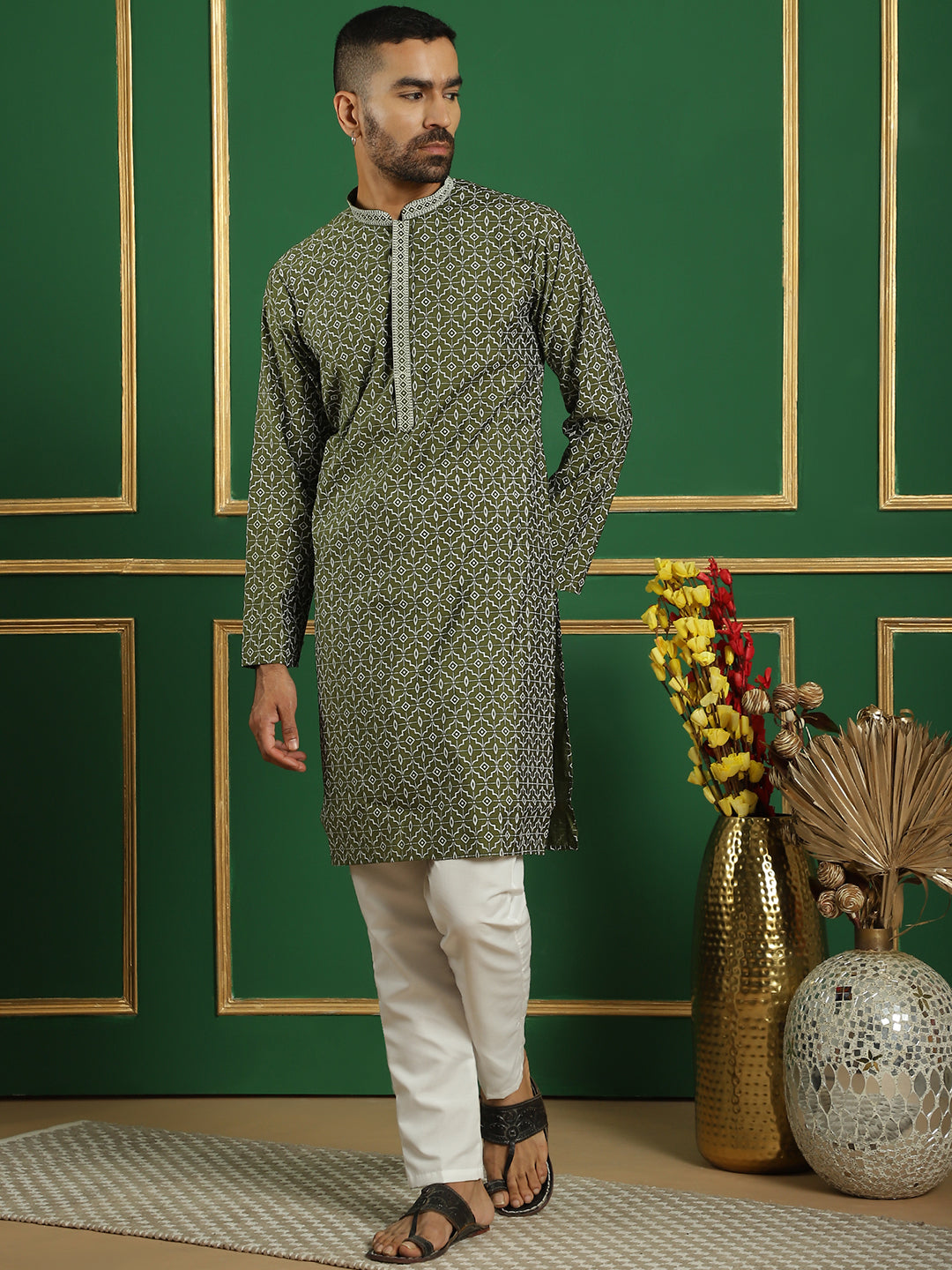 Men's Geometric Printed Kurta with Pyjama - Taantav