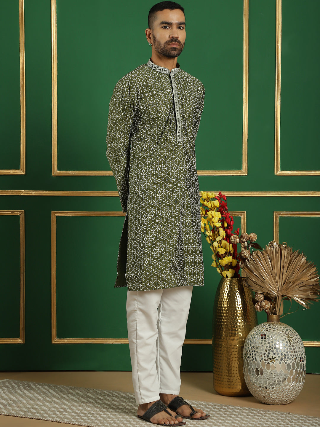 Men's Geometric Printed Kurta with Pyjama - Taantav