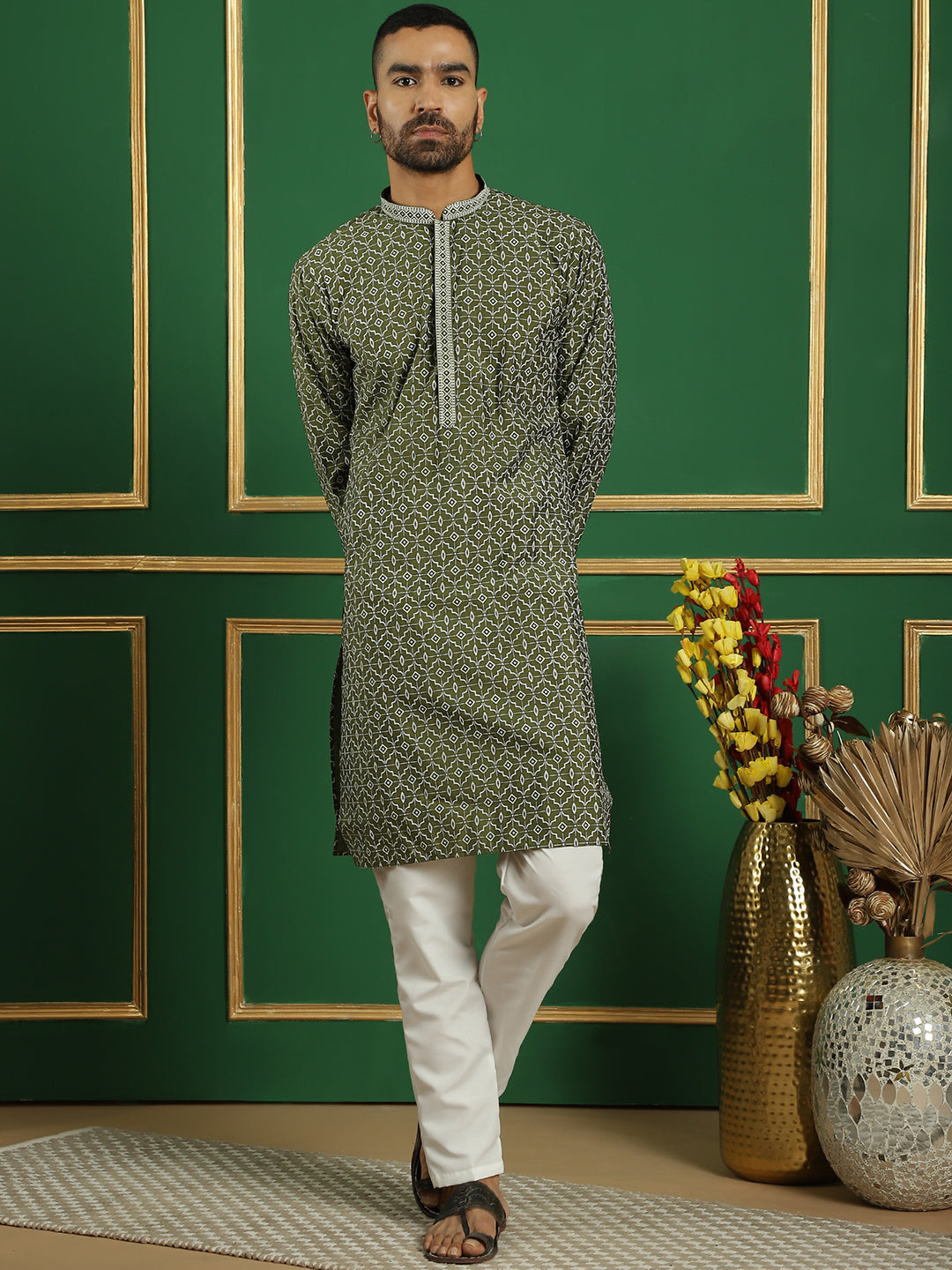 Men's Geometric Printed Kurta with Pyjama - Taantav