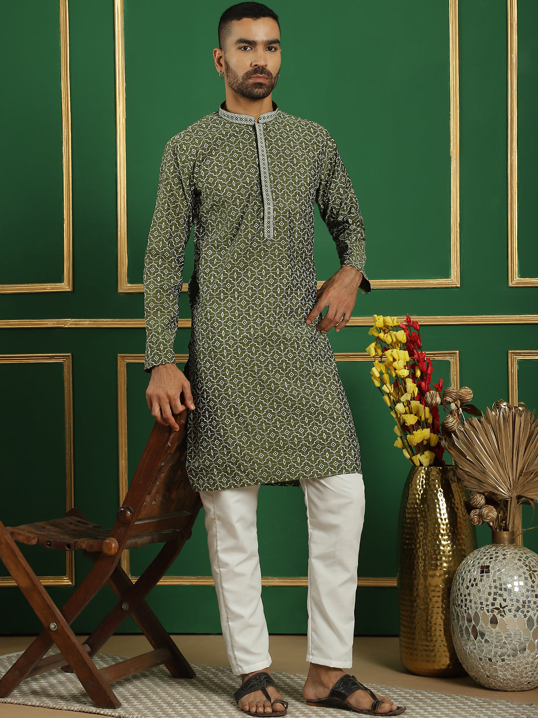 Men's Geometric Printed Kurta with Pyjama - Taantav