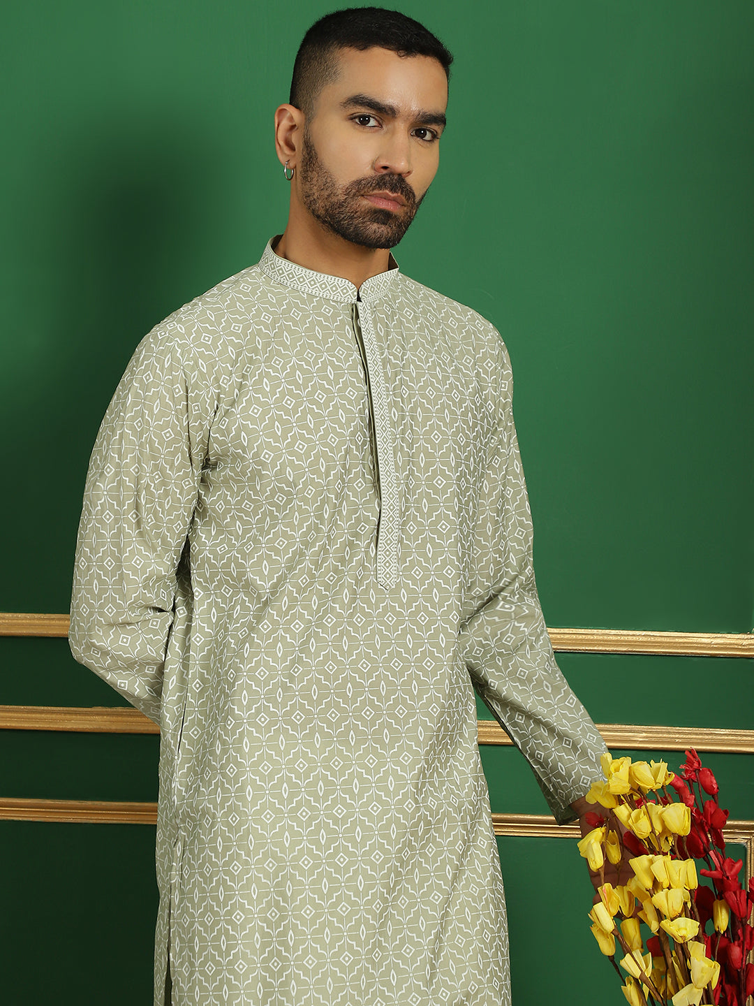 Men's Geometric Printed Kurta with Pyjama - Taantav