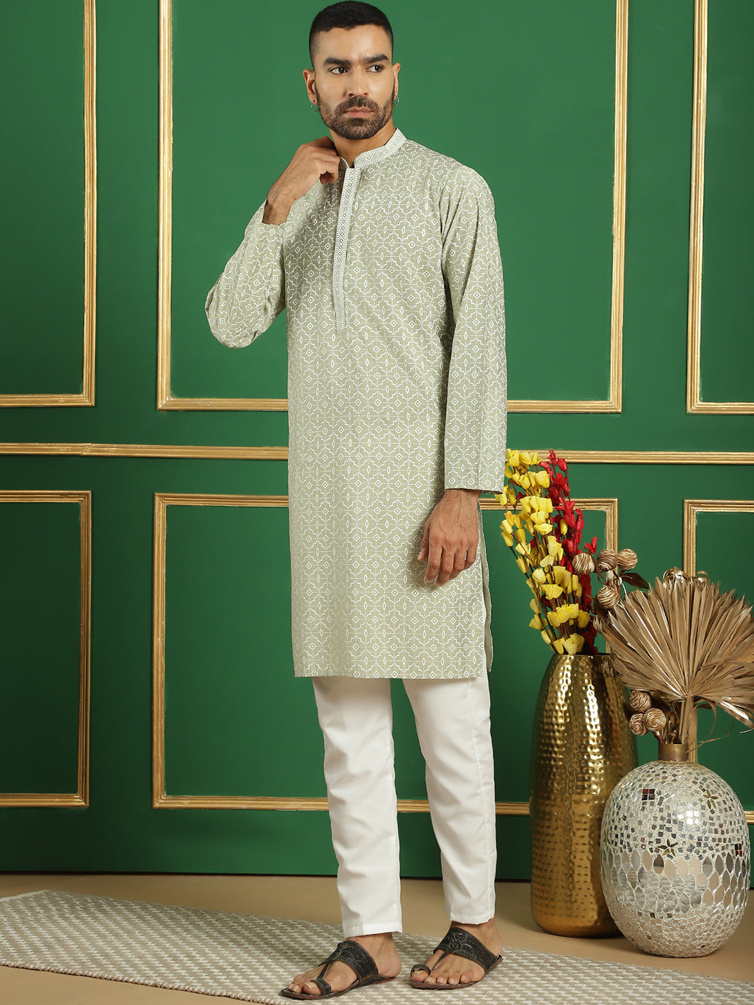 Men's Geometric Printed Kurta with Pyjama - Taantav