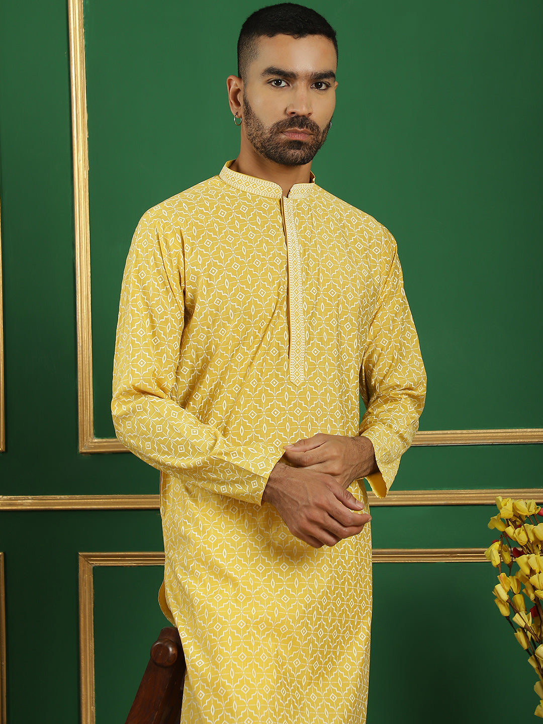 Men's Geometric Printed Kurta with Pyjama - Taantav