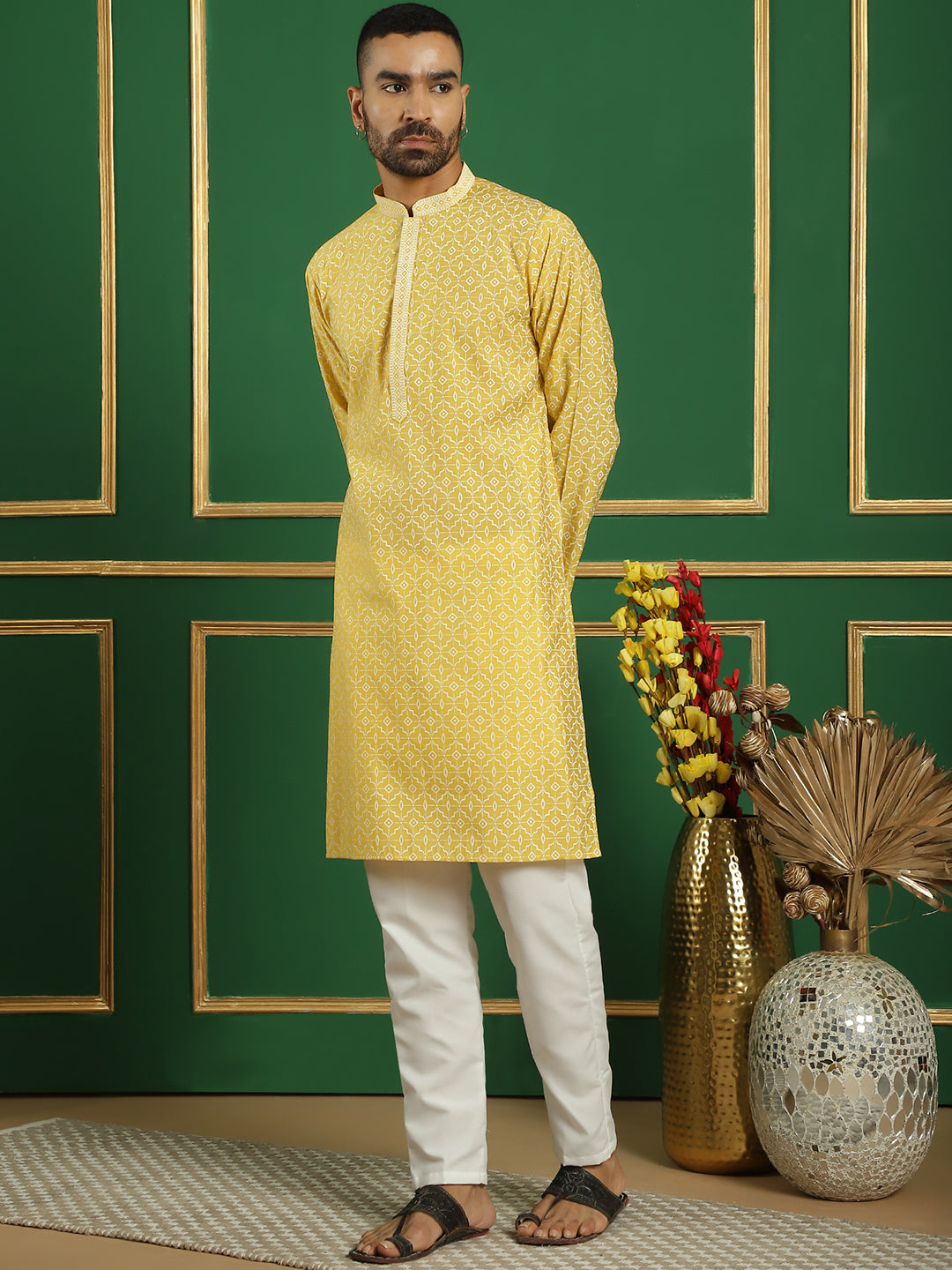 Men's Geometric Printed Kurta with Pyjama - Taantav