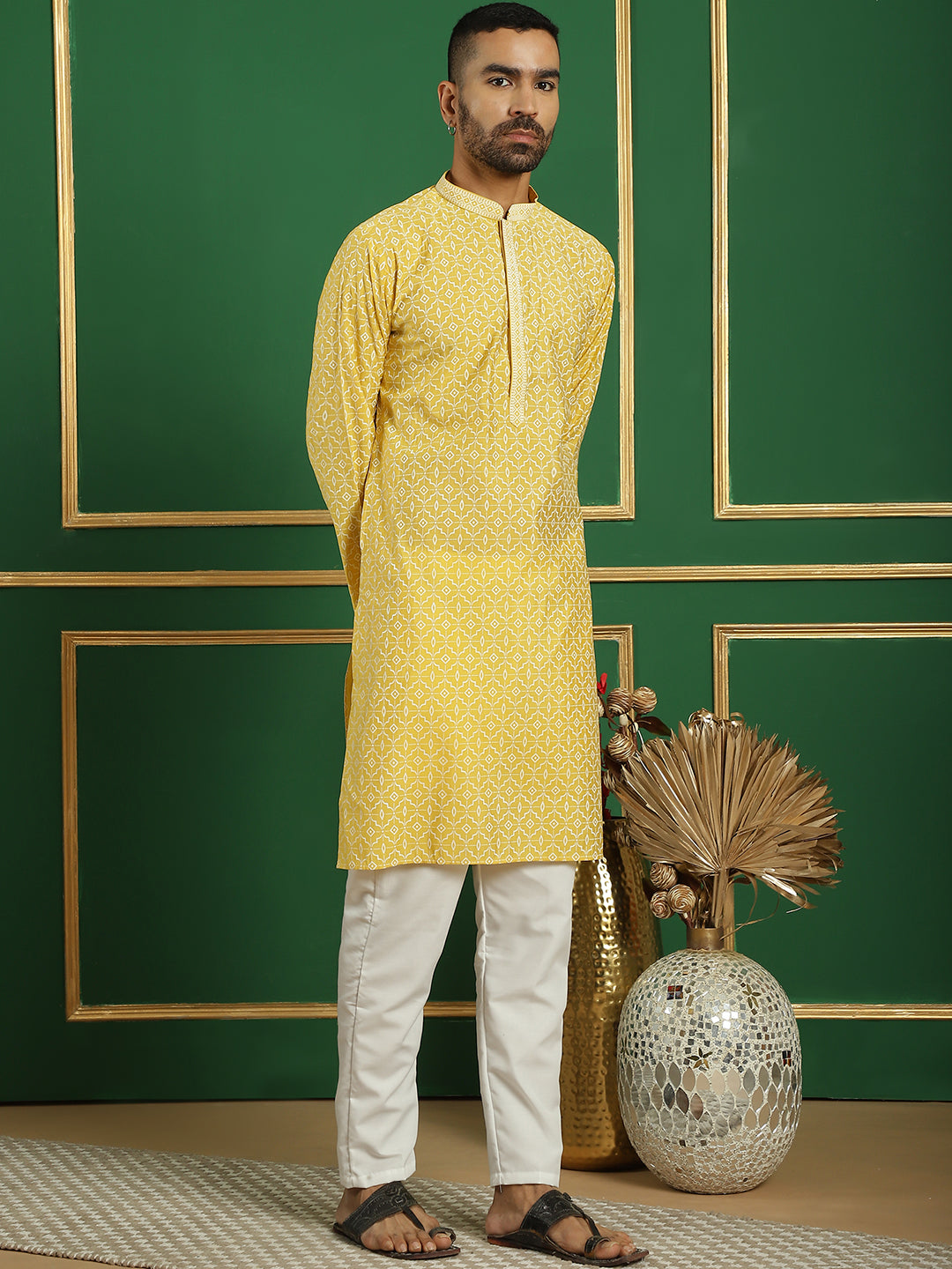 Men's Geometric Printed Kurta with Pyjama - Taantav