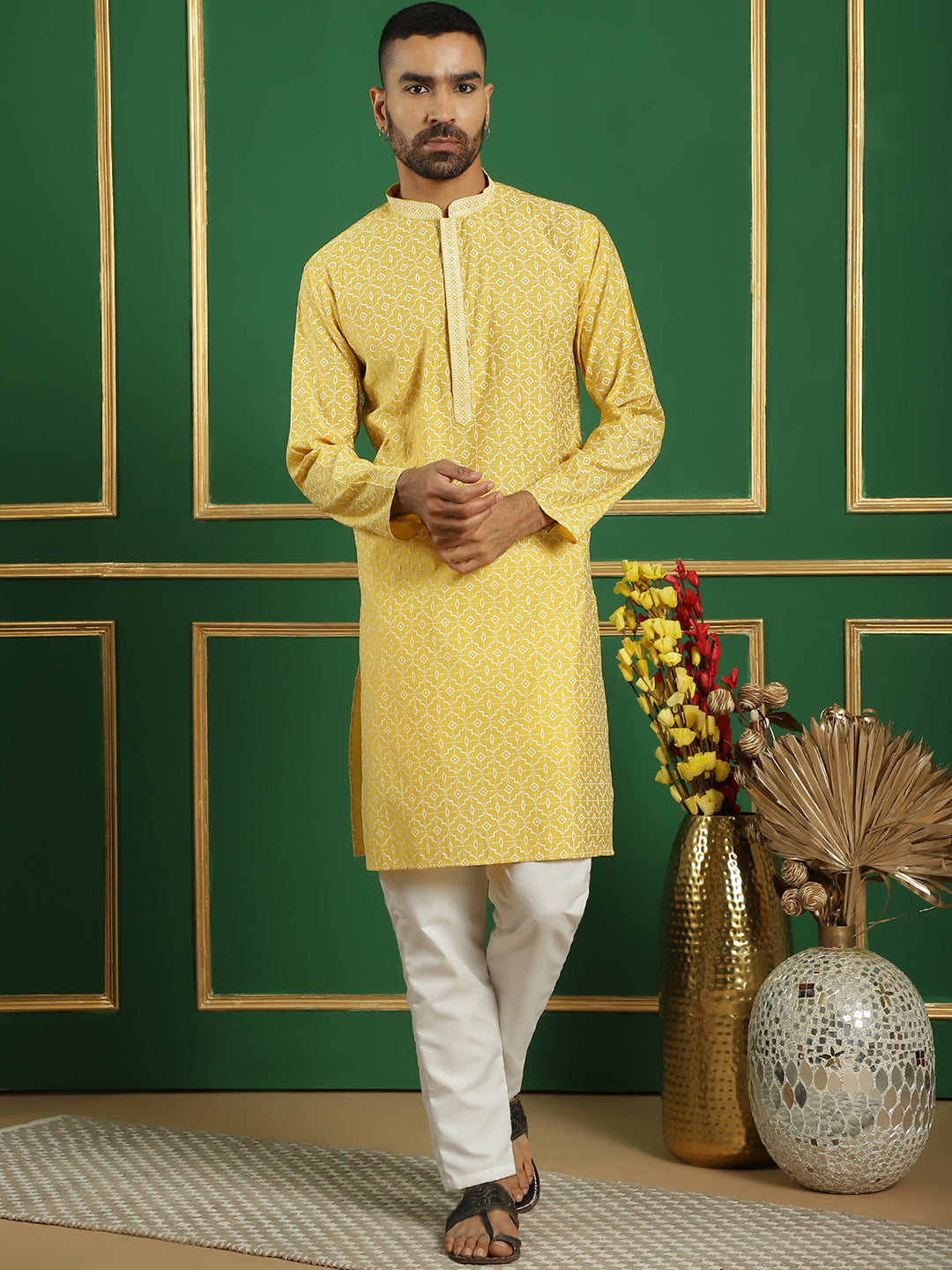 Men's Geometric Printed Kurta with Pyjama - Taantav