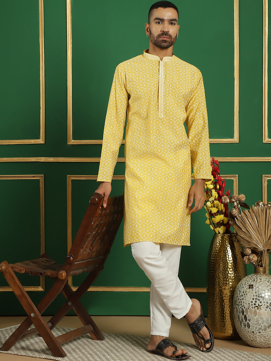 Men's Geometric Printed Kurta with Pyjama - Taantav