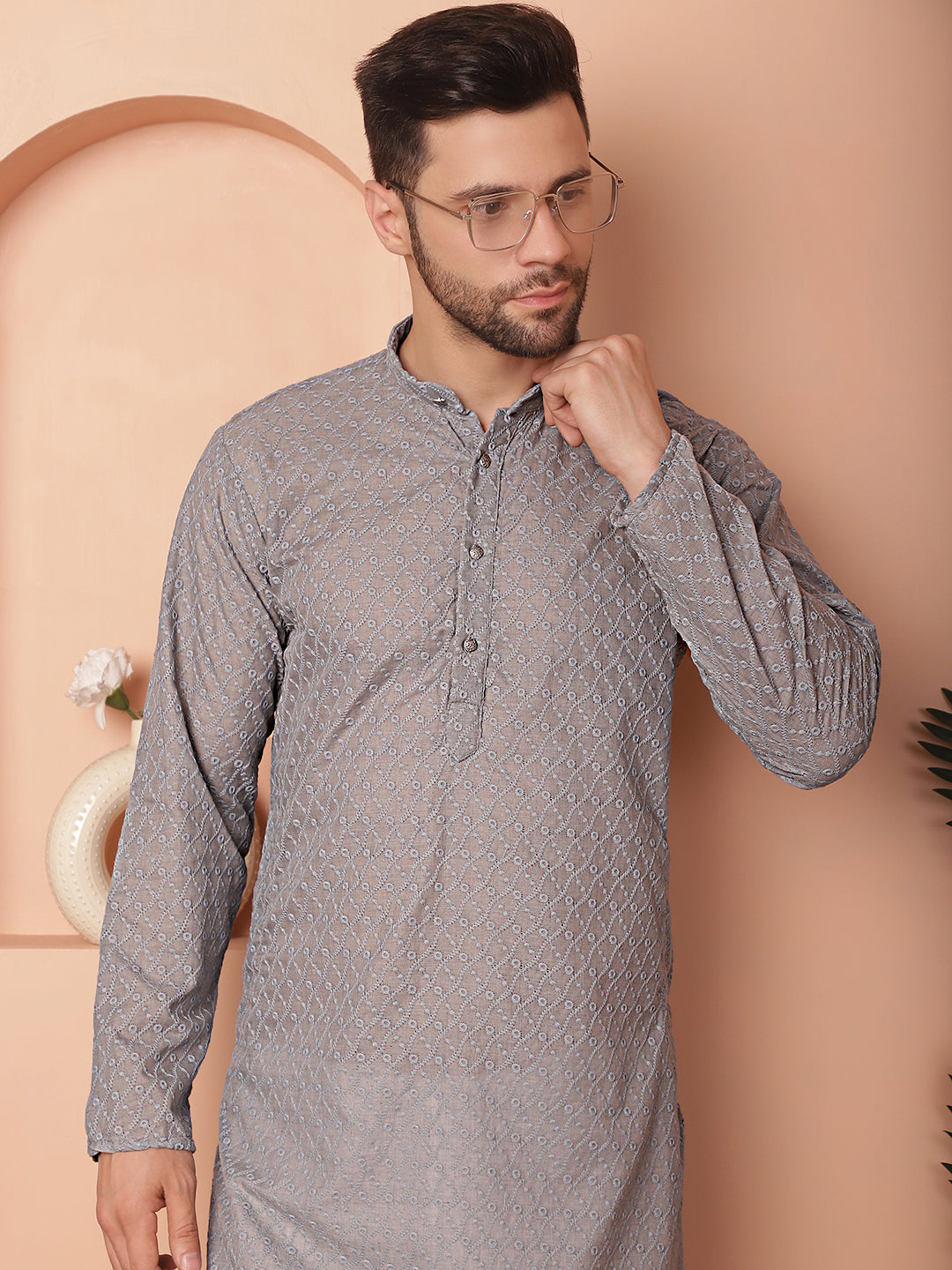 Men's Chikankari Pure Cotton Kurta with Churidar - Taantav