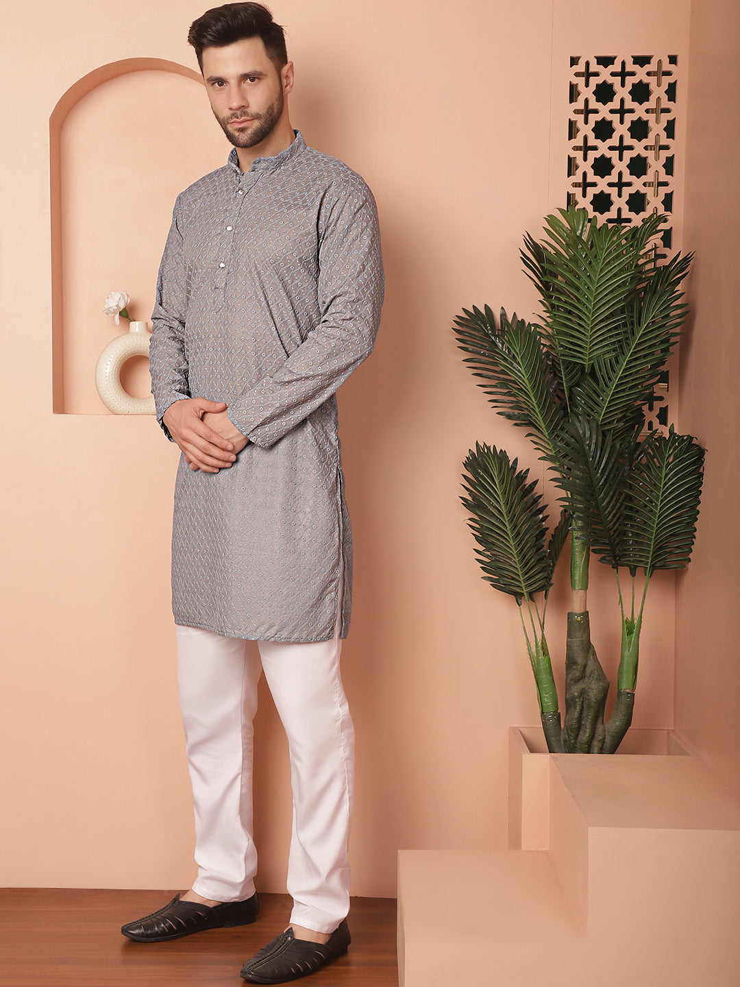 Men's Chikankari Pure Cotton Kurta with Churidar - Taantav