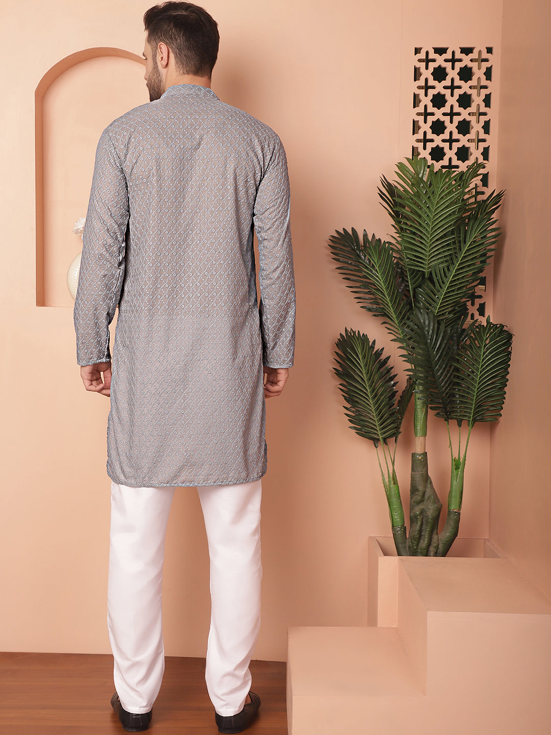 Men's Chikankari Pure Cotton Kurta with Churidar - Taantav