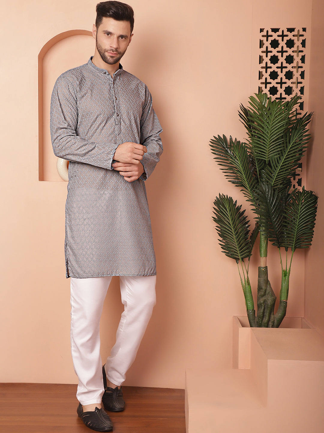 Men's Chikankari Pure Cotton Kurta with Churidar - Taantav