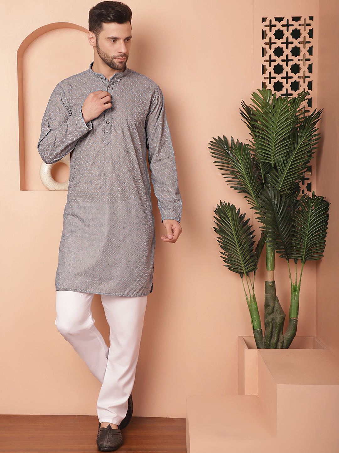 Men's Chikankari Pure Cotton Kurta with Churidar - Taantav