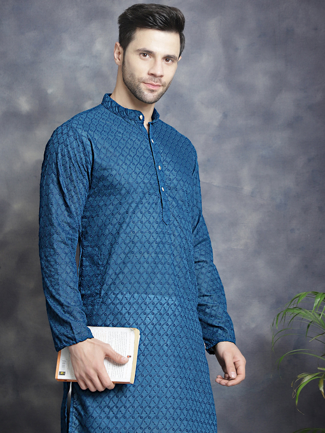 Men's Chikankari Pure Cotton Kurta with Churidar - Taantav