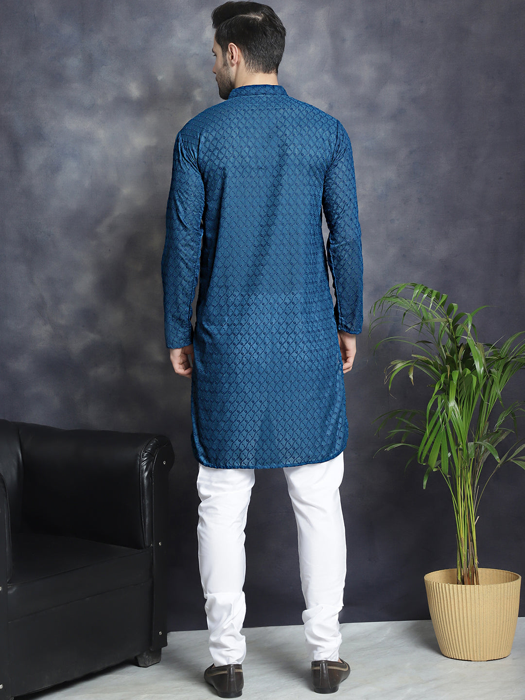 Men's Chikankari Pure Cotton Kurta with Churidar - Taantav