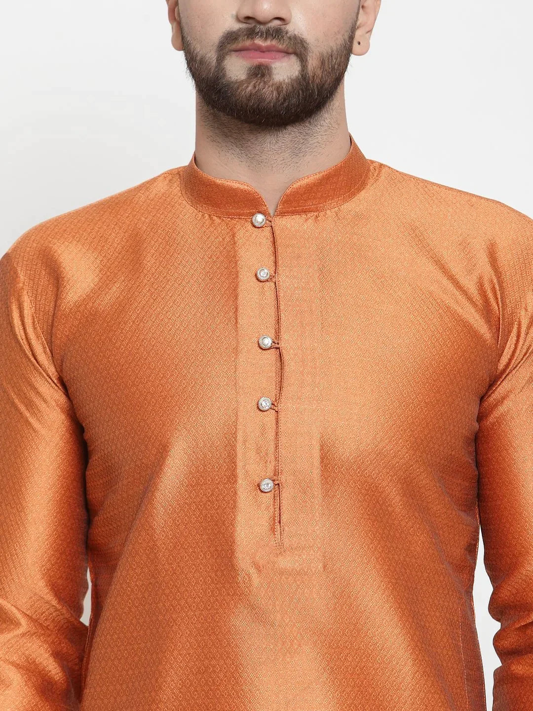 Men's Orange & White Self Design Kurta Only - Taantav