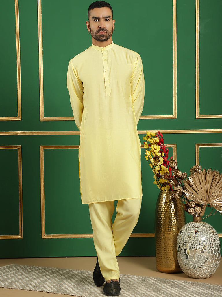 Men's Solid Silk Blend Kurta with Churidar