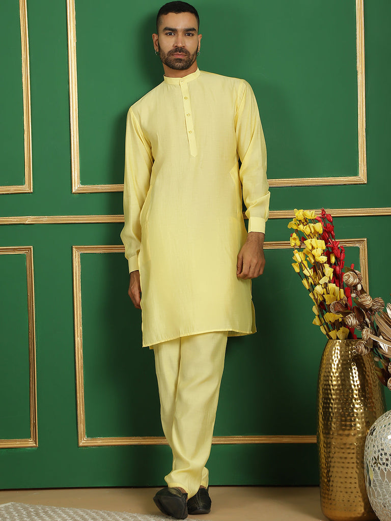Men's Solid Silk Blend Kurta with Churidar