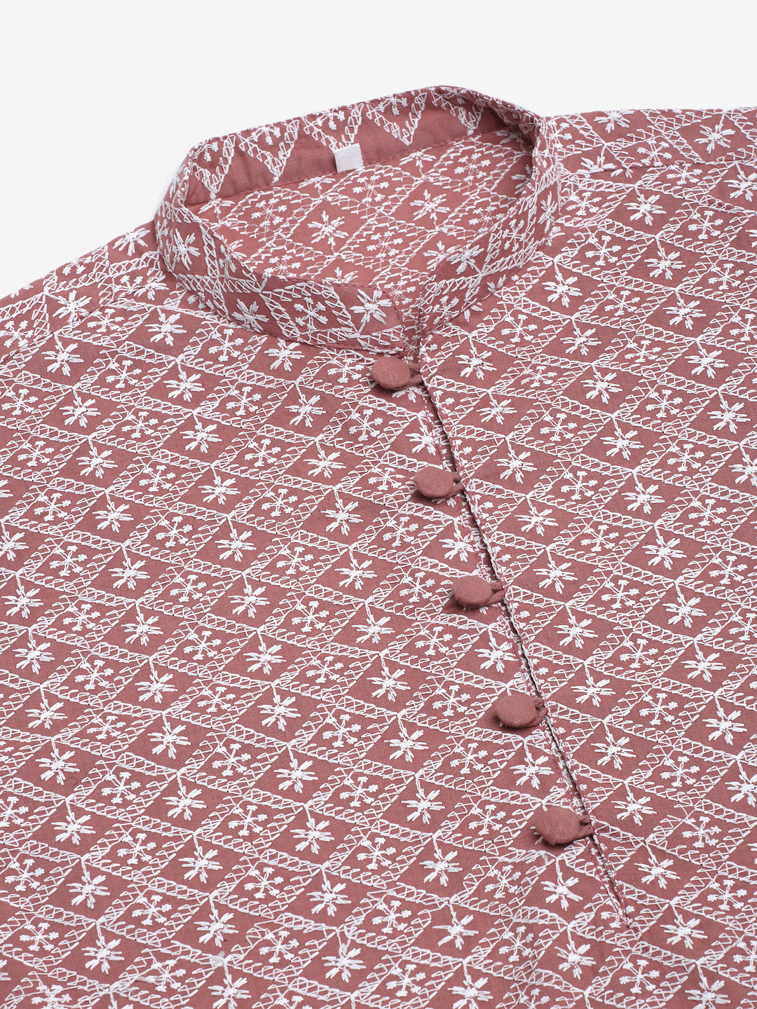 Men's Coral Red & White Embroidered Straight Kurta Pyjama Set ( Jokp 626 Coral )