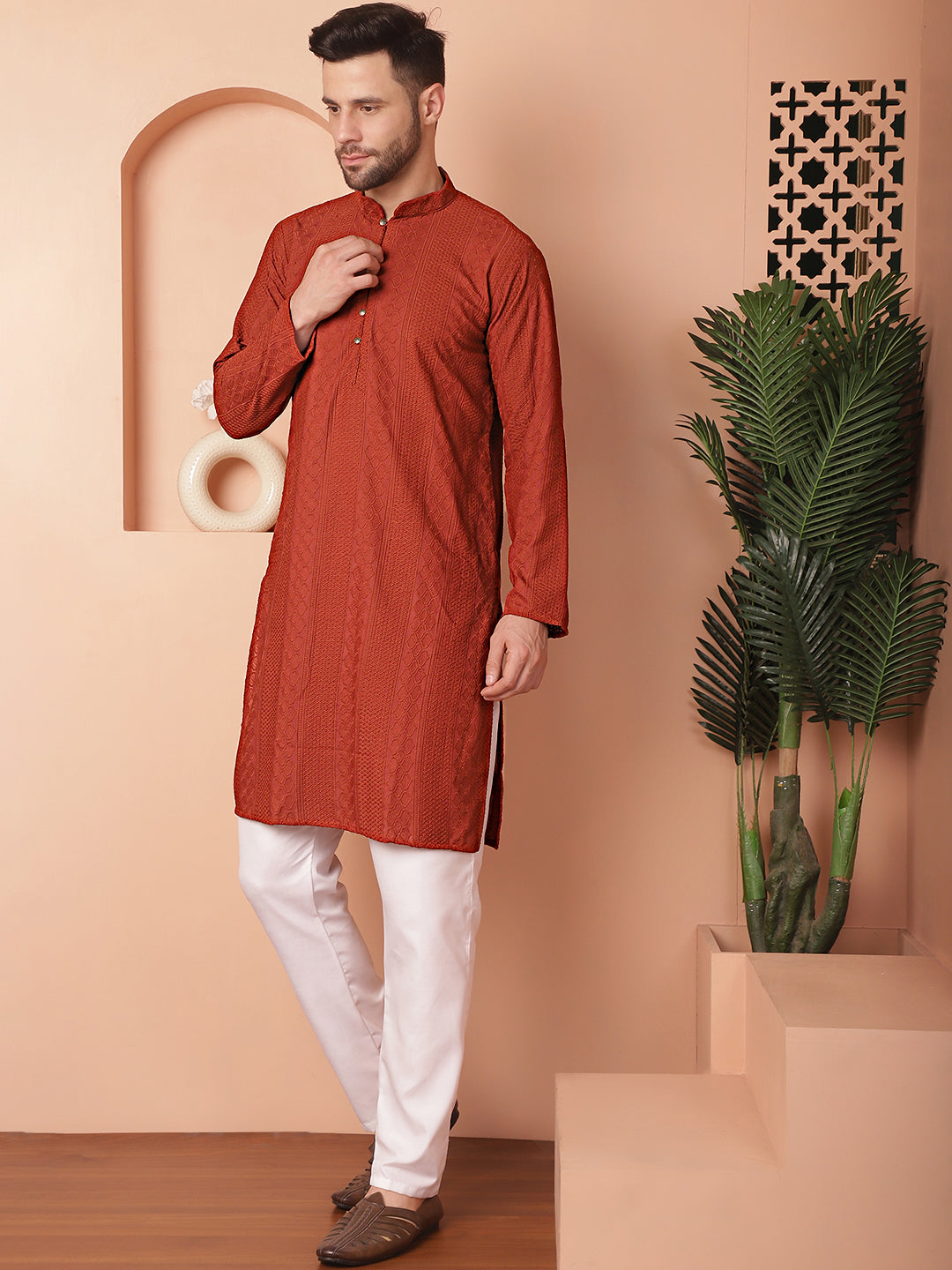 Men's Chikankari Cotton Kurta with Churidar - Taantav