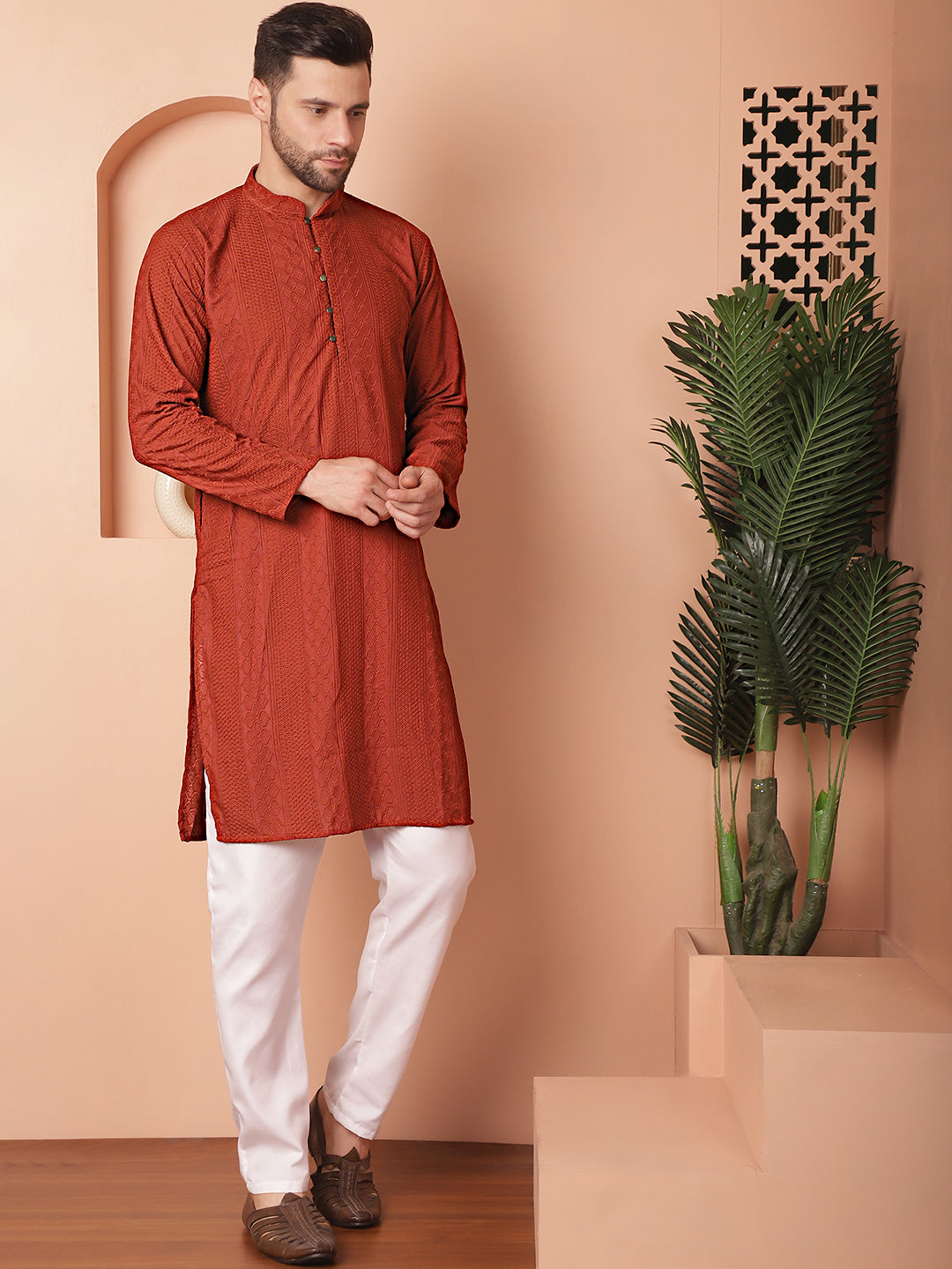 Men's Chikankari Cotton Kurta with Churidar - Taantav