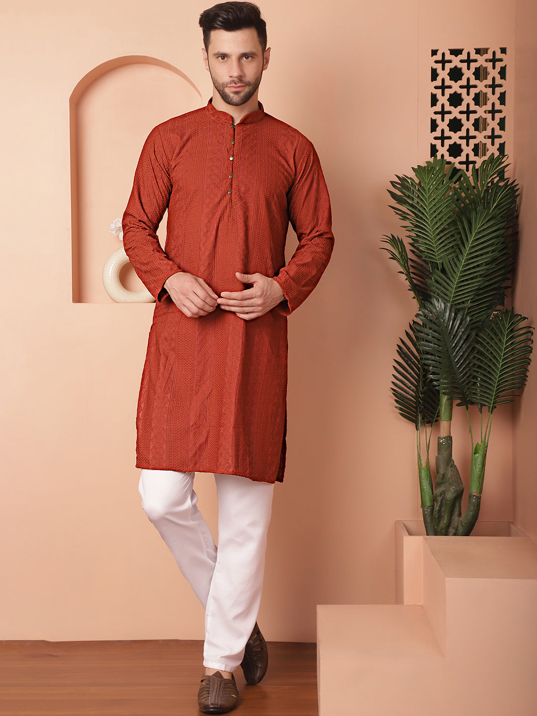 Men's Chikankari Cotton Kurta with Churidar - Taantav