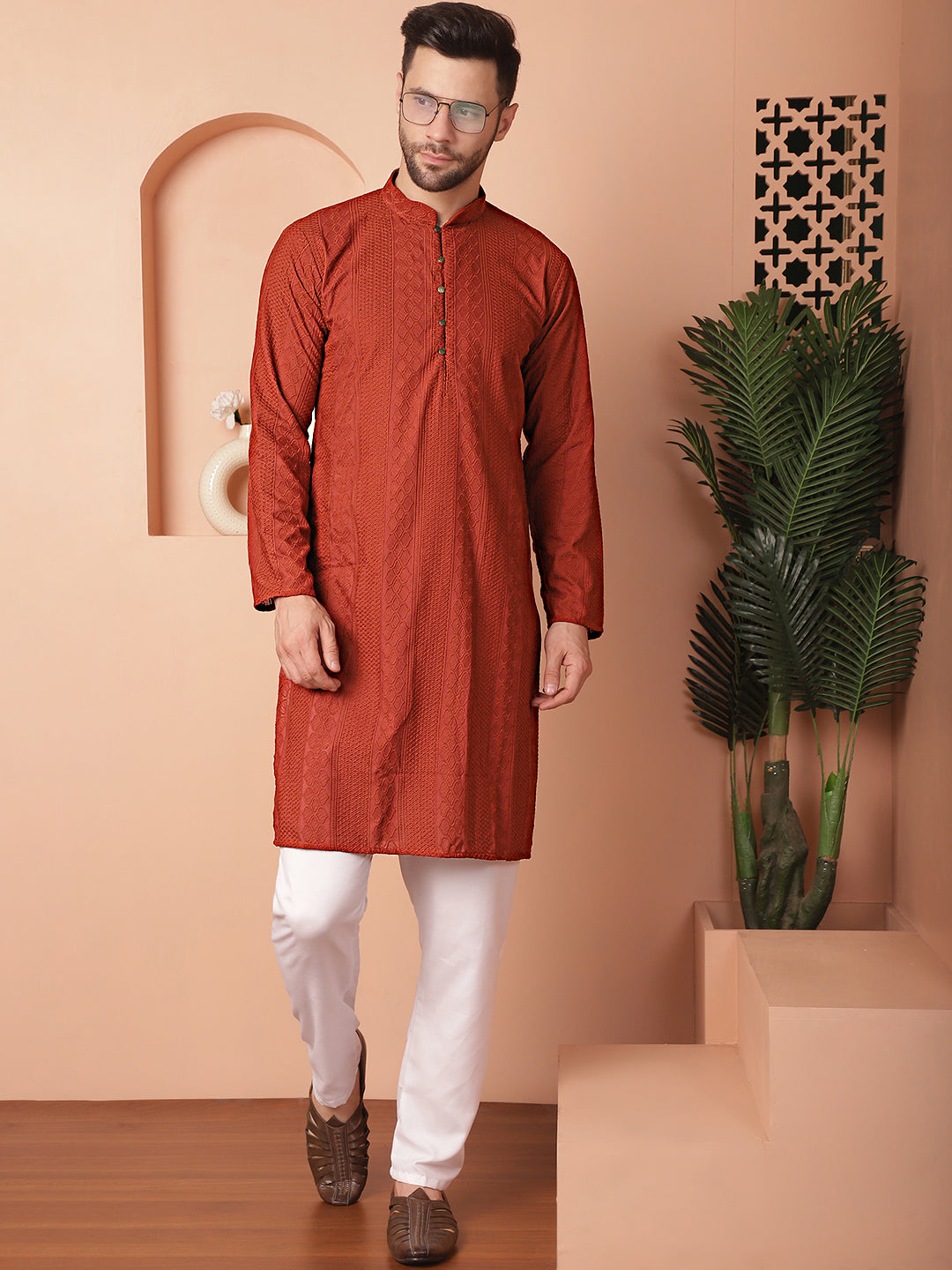 Men's Chikankari Cotton Kurta with Churidar - Taantav