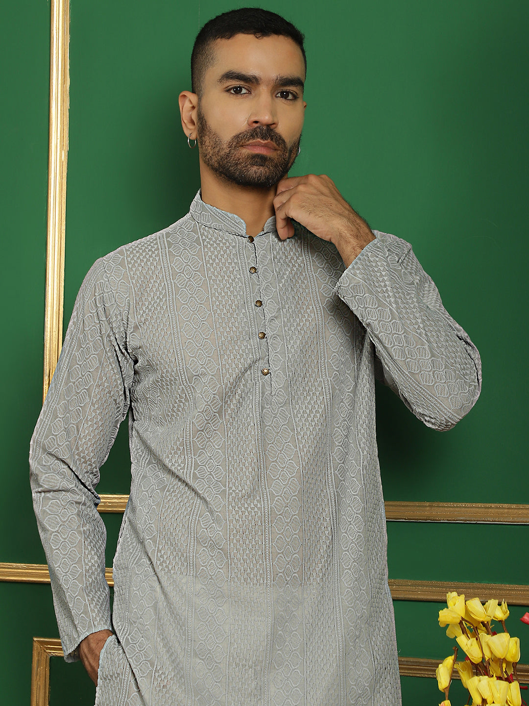 Men's Chikankari Cotton Kurta with Churidar - Taantav