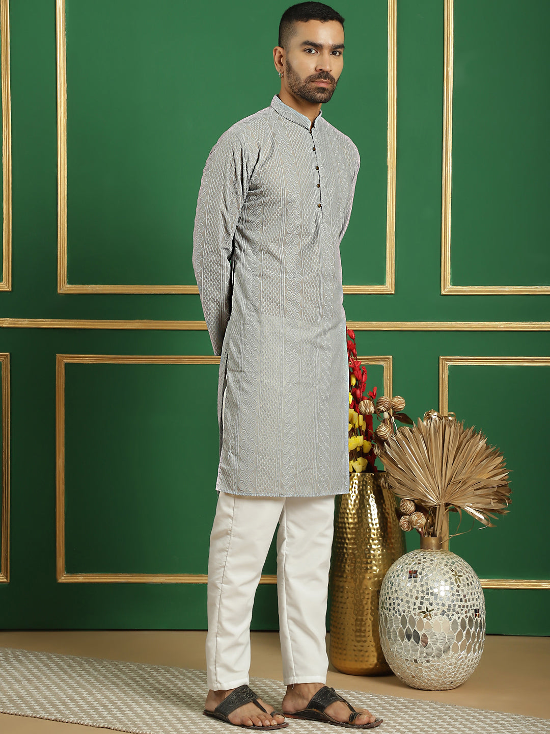 Men's Chikankari Cotton Kurta with Churidar - Taantav