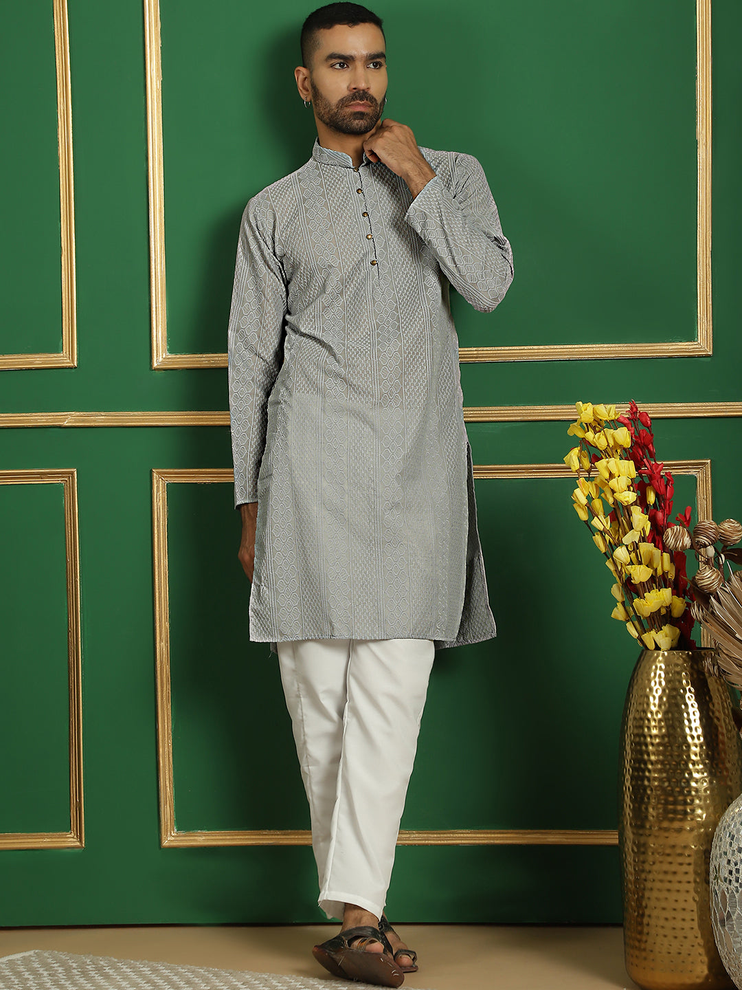 Men's Chikankari Cotton Kurta with Churidar - Taantav